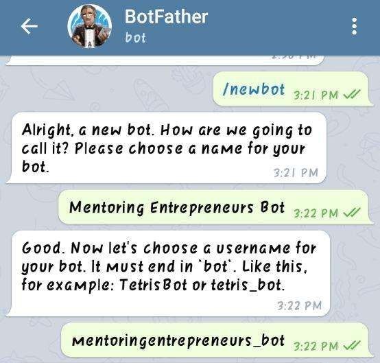 mentoringentrepreneur bot - creating bot in telegram